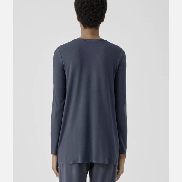 Eileen Fisher Ocean Blue Fine Jersey Crew Neck Long Length Top - Picture 3 of 5